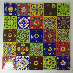 Assorted Multicolor Handpainted Ceramic Tiles Vintage Tiles India Ceramic Tiles Bathroom Tiles Decorative Tiles Handmade Tiles Size 3*3 Inch