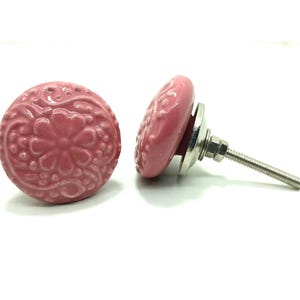 Pink Vintage Ceramic Knobs, Handpainted Floral Hardware