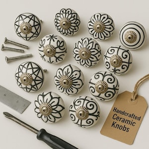 Grey Vintage Ceramic Knobs Hand Carved Kitchen Cabinet Knobs Ceramic Door Knobs Hardware Knobs