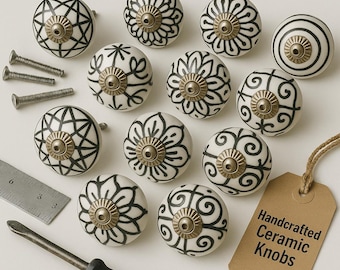 Hand Carved Ceramic Knobs, Vintage Cabinet Hardware