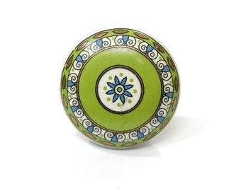Handmade Green Ceramic Cabinet Knobs, Decorative Hardware