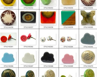 Pomos de cerámica verde pintados a mano, tiradores decorativos para cajones