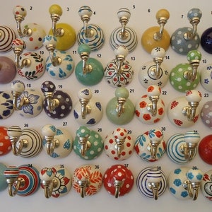 Assorted Ceramic Hooks Handpainted Hooks Decorative Hooks Kitchen Wall Hooks Batheroom Hooks Coat Hangers Towel Hanger Colorfull Hooks