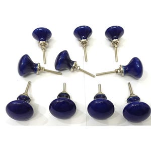 Boutons en céramique bleu marine, quincaillerie pour armoires de cuisine faite main