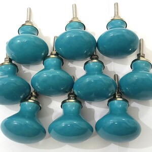 Handgemachte braune Keramik Knäufe für Schränke, Schubladen Teal Color