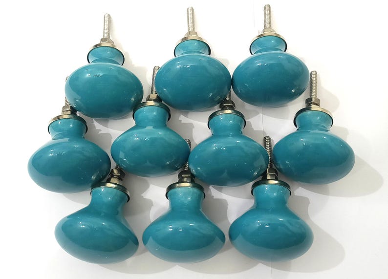 Handgemachte braune Keramik Knäufe für Schränke, Schubladen Teal Color