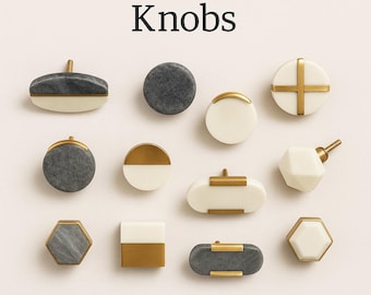 Marble & Brass Cabinet Knobs, Modern Dresser Hardware