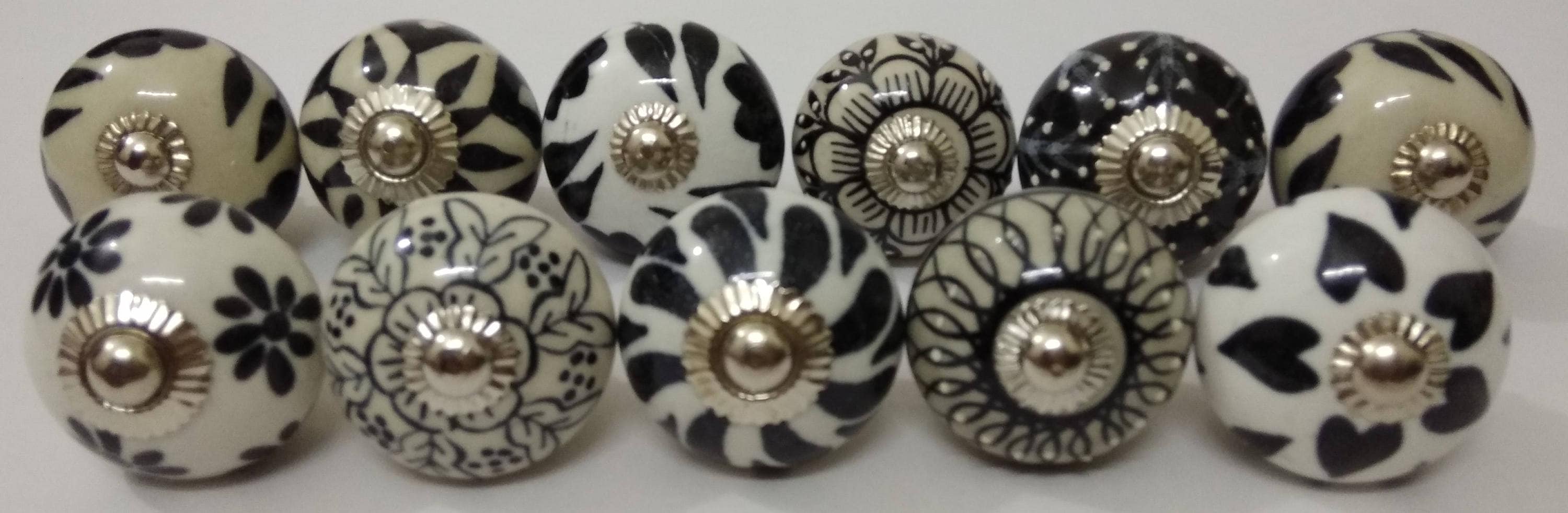 Black & White Ceramic Knobs Handpainted Kitchen Drawer Etsy
