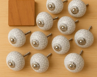 Boutons en céramique craquelée blanche, matériel fait main peint à la main