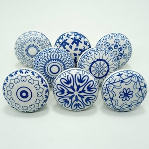 Handmade Blue & White Ceramic Drawer Knobs, Cabinet Hardware