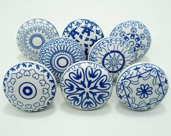 Handmade Blue & White Ceramic Drawer Knobs, Cabinet Hardware