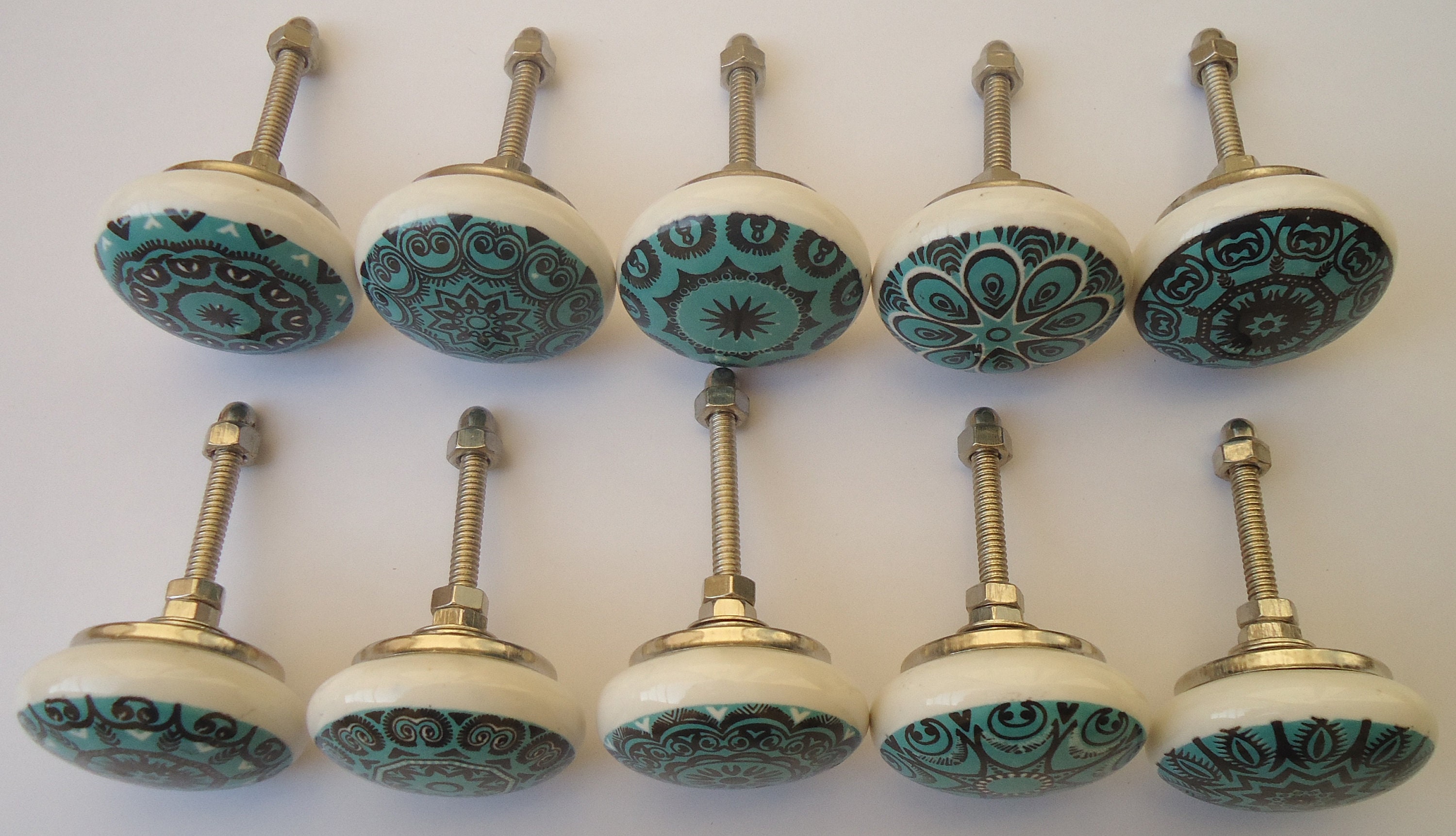 Black & Teal Color Ceramic Knobs Kitchen Drawer Knobs Etsy