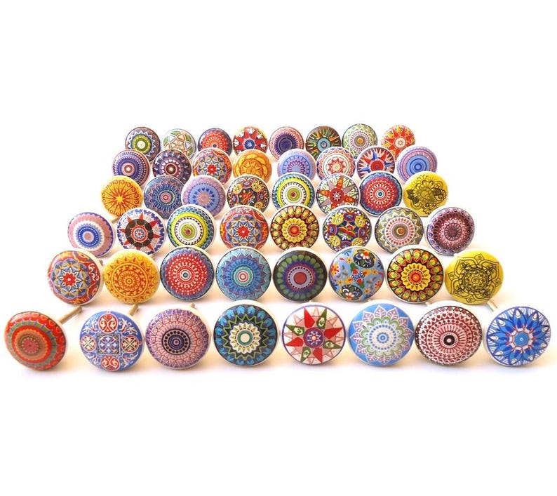 Multicolor Ceramic Knobs, Handcrafted Cabinet Drawer Pulls image 1
