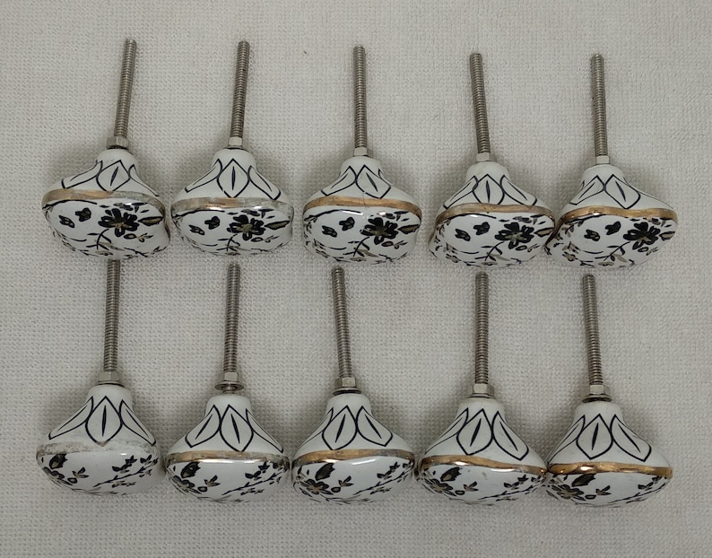 Lot of 10 Black /& Golden Ceramic Knobs Kitchen Cabinet Drawer Knobs Cabinet Knobs Cupboard Knobs Drawer Pulls Ceramic Door Knobs