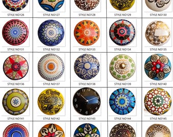 Puxadores artesanais de cerâmica azul e branca, ferragens decorativas para armários.