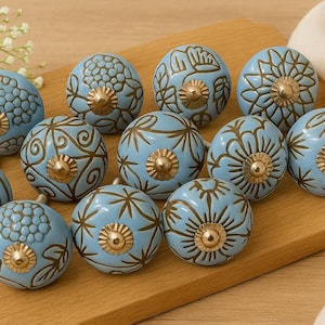 Sky Blue Vintage Style Ceramic Knobs Handmade Hand Painted Kitchen Cabinet Drawer Knobs Cabinet Knobs Drawer Pulls Door Knobs