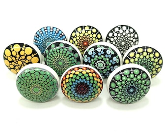 Handmade Mandala Design Ceramic Cabinet Knobs