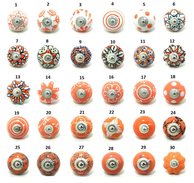 Handmade Orange Ceramic Knobs, Handpainted Furniture Hardware image 1