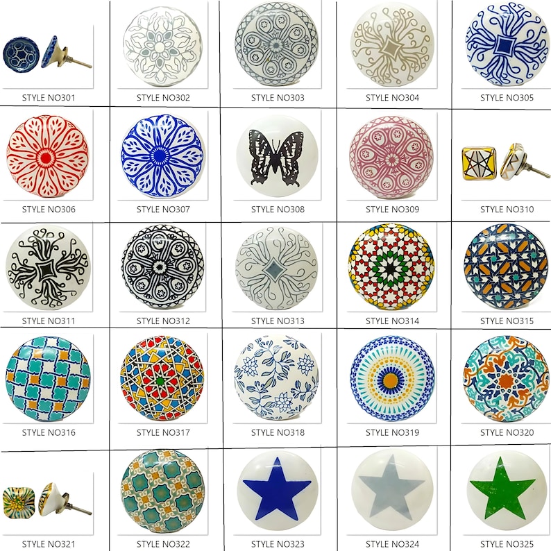 手作りの手描きセラミックノブ、カラフルな引き出しの取っ手 画像 1