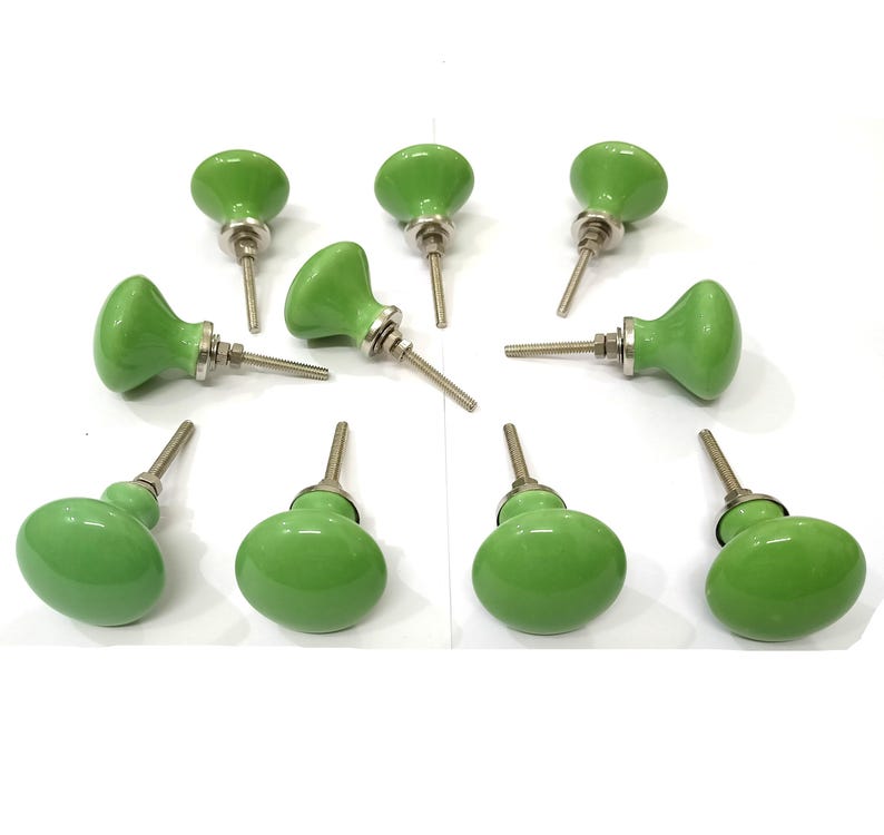 Green Ceramic Knobs: Handmade Kitchen Cabinet Hardware, 1.5" image 1