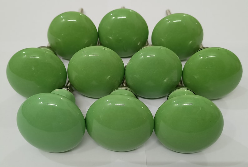 Green Ceramic Knobs: Handmade Kitchen Cabinet Hardware, 1.5" image 2