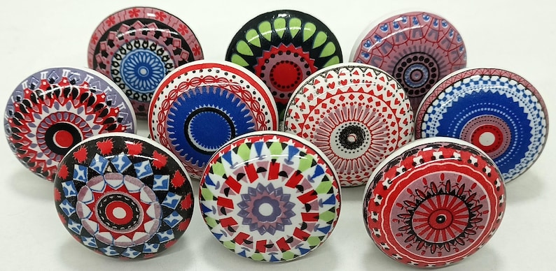 Pomelli in ceramica multicolore fatti a mano a forma di albero, ferramenta per cassetti e armadietti Style 08