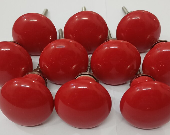 Vintage Red Ceramic Ball Drawer Pulls....set of 6 Etsy