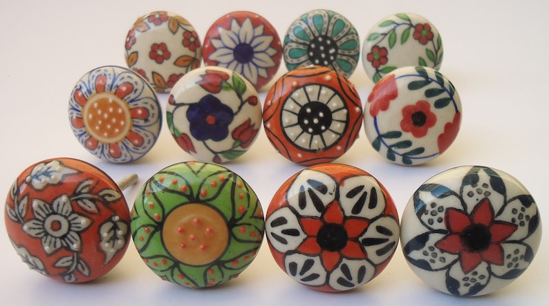 MultiColor flower Design Ceramic Knobs Handpainted Knobs | Etsy