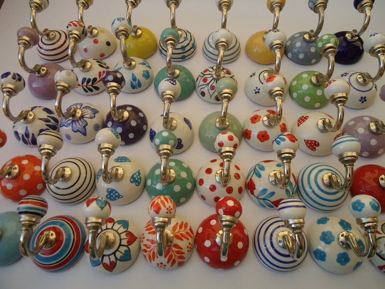 Assorted Ceramic Hooks Handpainted Hooks Decorative Hooks Etsy