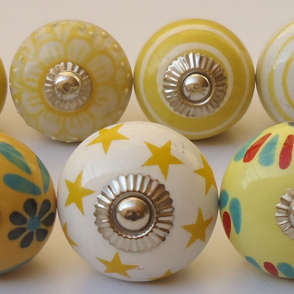 Yellow Color Mixed Assorted Design Ceramic Knobs Kitchen Cabinet Drawer Pulls Ceramic Door Knobs Hardware Knobs Cabinet Knobs