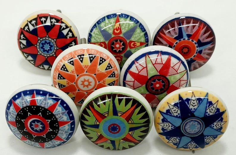 Pomelli in ceramica multicolore fatti a mano a forma di albero, ferramenta per cassetti e armadietti Style 09