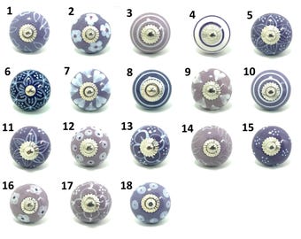 Purple Ceramic Hand Painted Knobs Drawer Pulls Cabinet Knobs Home Decor