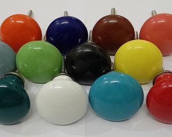 Multicolor Vintage Ceramic Knobs, Handmade Cabinet Hardware