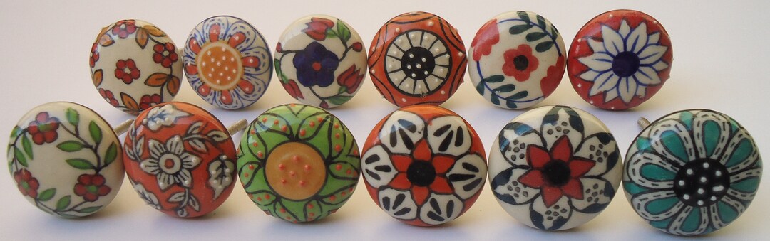 Multicolor Flower Design Ceramic Knobs Handpainted Knobs Kitchen ...