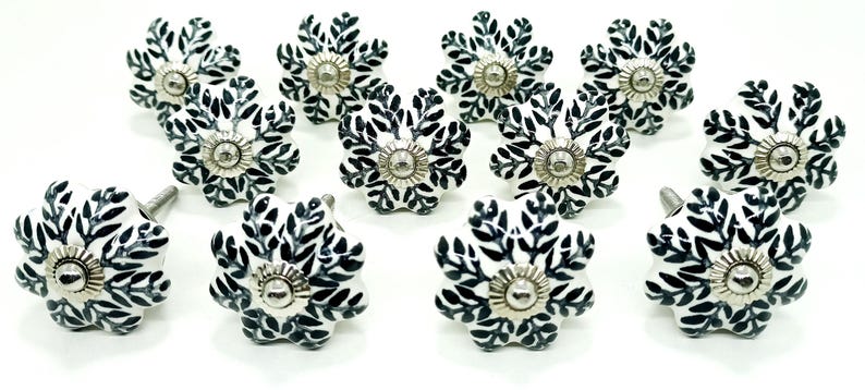 Pomos de cerámica pintados a mano - Tiradores de cajón con diseño de hojas Style 02