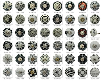 Handgemachte schwarz & weiße Keramik Knäufe, bemalte Schublade Knäufe