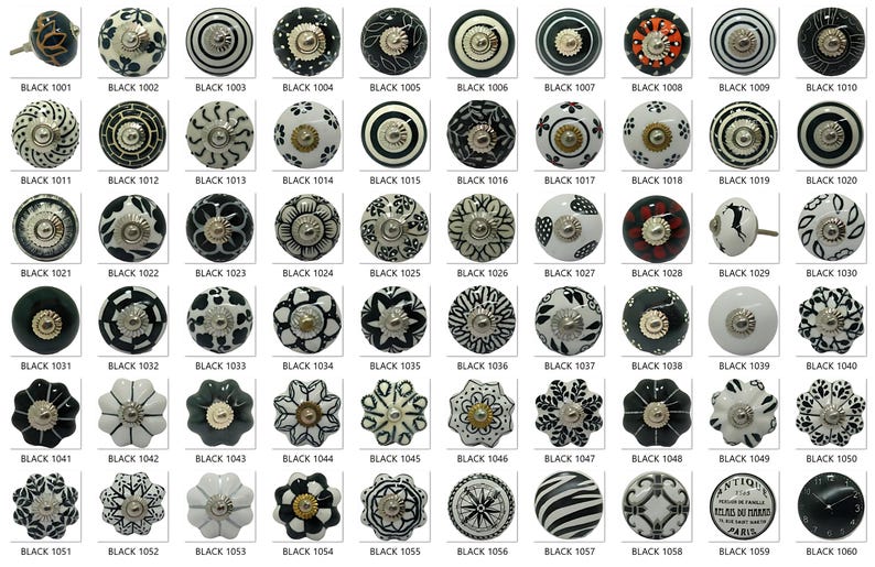 手作りの黒と白のセラミックノブ、ペイントされた引き出しの取っ手 画像 1