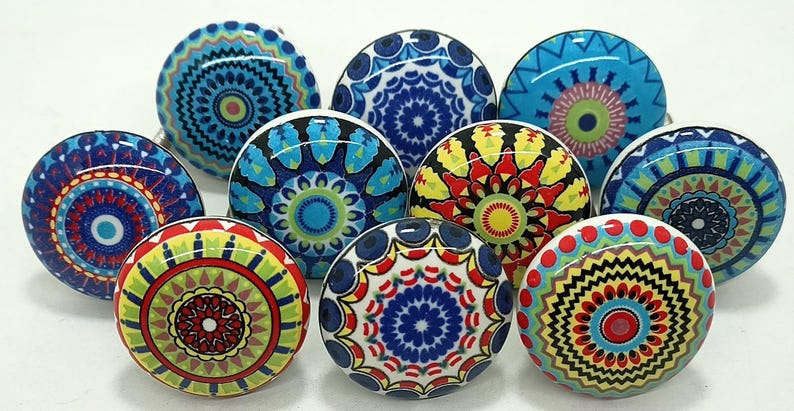 Pomelli in ceramica multicolore fatti a mano a forma di albero, ferramenta per cassetti e armadietti Style 07