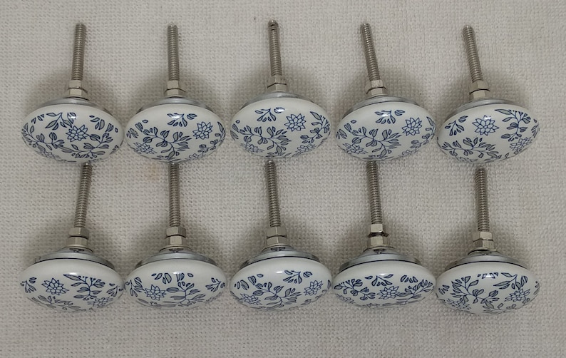 Blue and White Flat Ceramic Knobs Kitchen Drawer Knobs Etsy