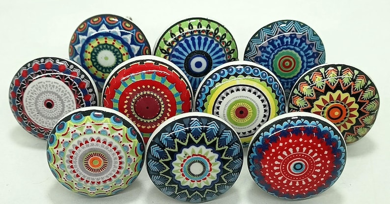 Pomelli in ceramica multicolore fatti a mano a forma di albero, ferramenta per cassetti e armadietti Style 06