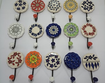 Assorted Ceramic Wall Hooks Handpainted Hooks Hanging For Towels Clothes Coat Hook Umbrellas Scarves Hanger
