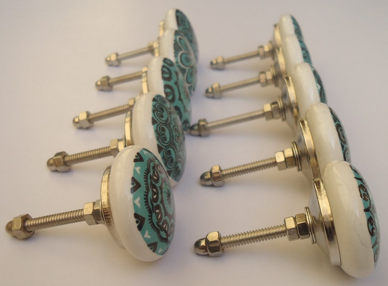 Black & Teal Color Ceramic Knobs Kitchen Drawer Knobs Etsy