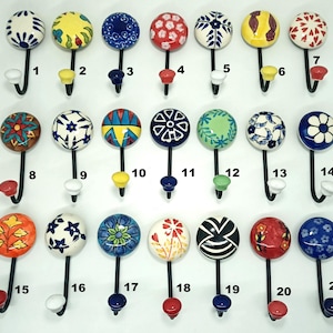 Hand-Painted Ceramic Wall Hooks, Colorful Decor