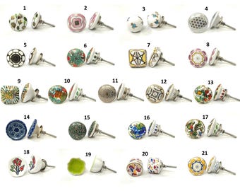 Bouton de meuble en céramique dorée, poignée de tiroir florale faite main