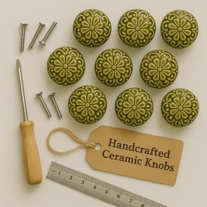 Olive Green Vintage Ceramic Knobs Handpainted Ceramic Door Knobs Kitchen Cabinet Knobs Drawer Knobs Cupboard Knobs Drawer Handles