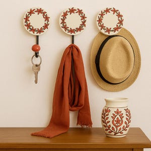 Lot of 3 Red Ceramic Hooks Handpainted Hooks Bathroom Hooks Decorative Hooks Kitchen Wall Hooks Coat Hangers Towel Hanger Colorful Hooks