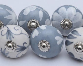 Grey Color Ceramic Knobs Handpainted Kitchen Cabinet Drawer Pulls Handmade Ceramic Door Knobs Furniture Hardware Knobs