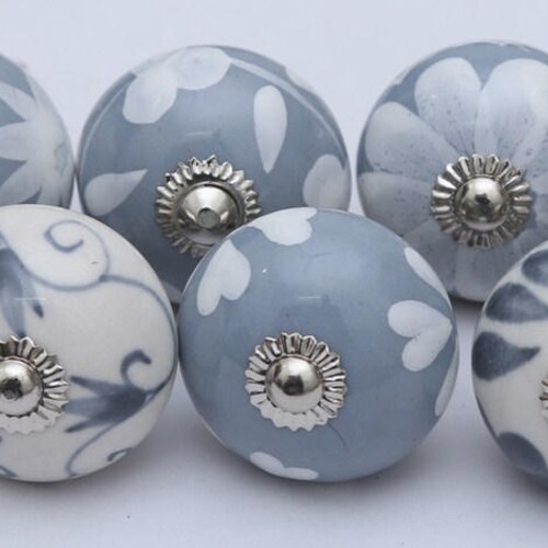 Grey & White Ceramic Knobs Kitchen Drawer Knobs Etsy