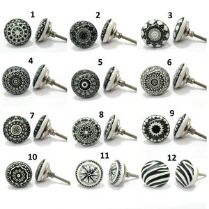 Black & White Ceramic Knobs, Kitchen Cabinet Pulls, Home Decor