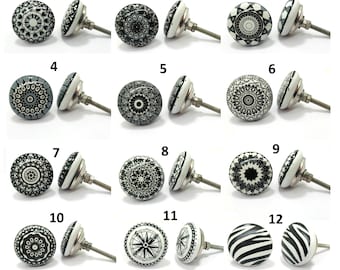 Boutons en céramique noire et blanche, poignées d'armoires de cuisine, décoration d'intérieur